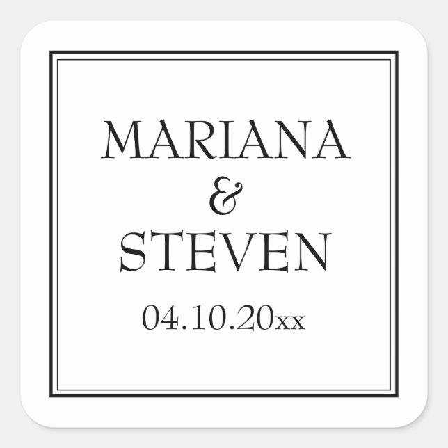 Modern Border Minimalist Black and White Square Sticker (Front)