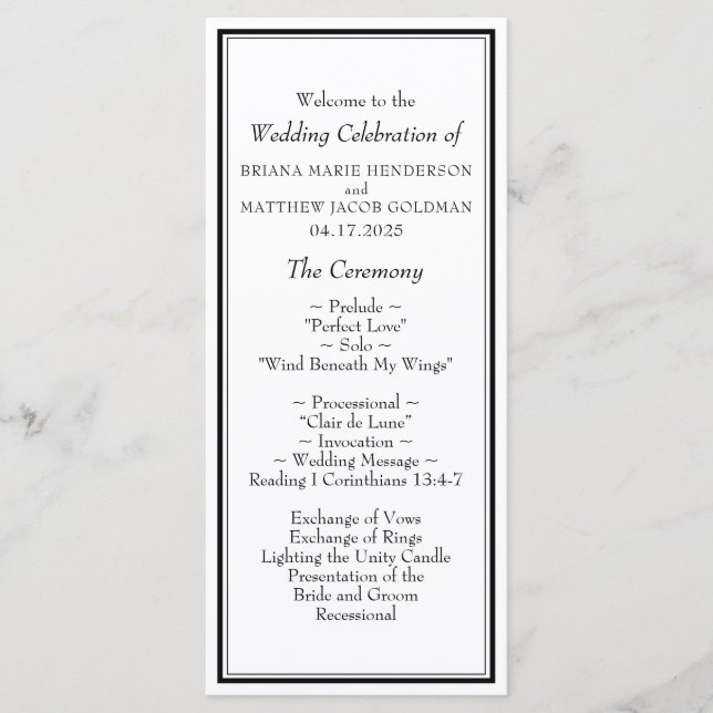 Modern Border Minimalist Black White Wedding Program (Front)