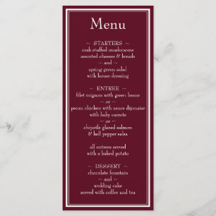 Modern Border Minimalist Burgundy Wedding Menu