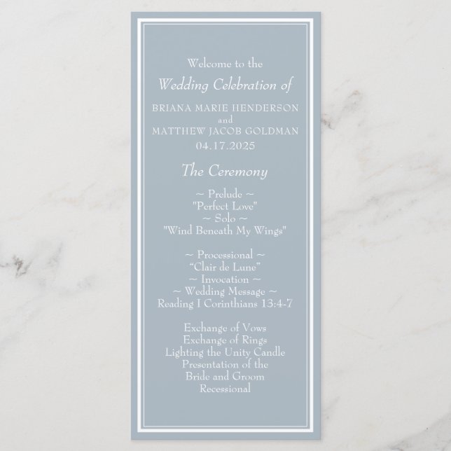 Modern Border Minimalist Light Grey Wedding Program (Front)