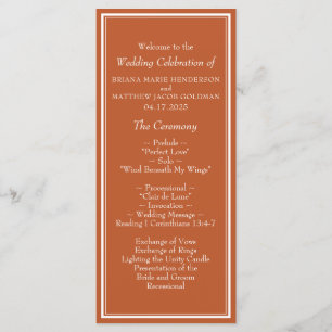 Modern Border Minimalist Terracotta Wedding Program