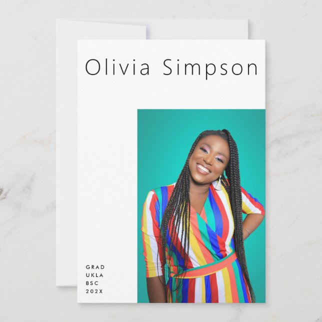  Modern Border Simple White Photo Black Onyx Grad Announcement (Front)