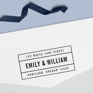Modern Bordered Bold Couple Name Return Address Self-inking Stamp