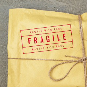 Modern Bordered Bold Handle With Care Fragile Self-inking Stamp