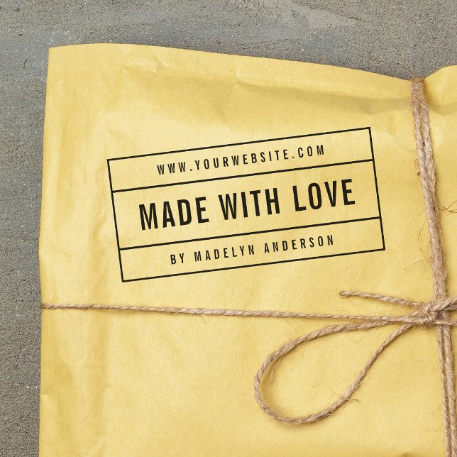 Modern Bordered Bold Name Website Made With Love Self-inking Stamp (Creator Uploaded)