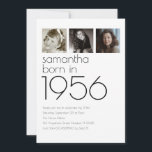 Modern Born in 1956 4 Photos 70th Birthday Party Invitation<br><div class="desc">Modern Born in 1956 4 Photos 70th Birthday Party Invite.  Simple elegance. Easily personalise the text to your own requirements and replace the sample images with 4 of your own photos of different ages.</div>