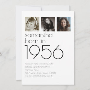 Modern Born in 1956 4 Photos 70th Birthday Party Invitation