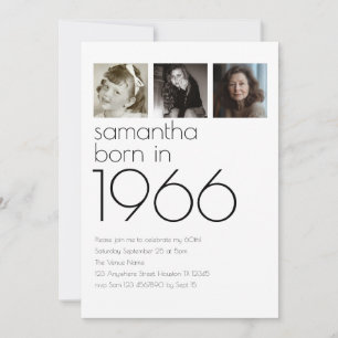 Modern Born in 1966 4 Photos 60th Birthday Party Invitation