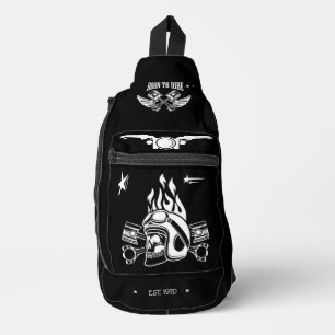 Modern born to ride Motobike black white Sling Bag