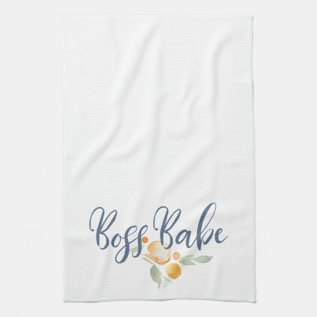Modern Boss Babe Blue and Peach Kitchen Towel (Vertical)