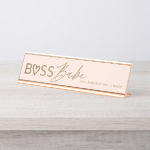 Modern Boss Babe Stylish Blush Pink & Gold Desk Name Plate
