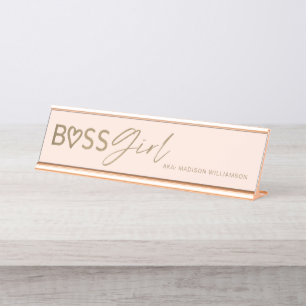 Modern Boss Girl Stylish Blush Pink & Gold Desk Name Plate