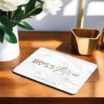 Modern Boss Mom Stylish Gold & White Grey Marble Mouse Pad<br><div class="desc">Personalize and decorate your workspace and make it known who you are with our fun, stylish, and trendy "Boss Mom" custom desk mouse pad. The design features a stylish white marble background with "Boss Mom" designed in a trendy faux gold brush script & san-serif typography with a stylish heart replacing...</div>