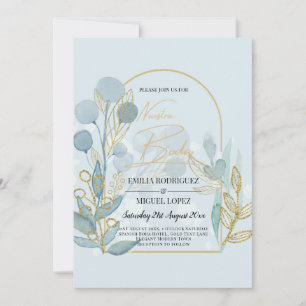 Modern Botanica; Aqua SeaGlass Gold Wedding Invite