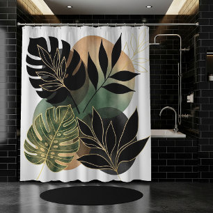Modern Botanical Abstract Art Black and Gold Leave