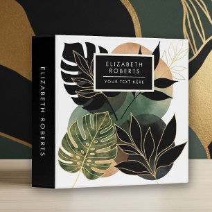 Modern Botanical Abstract Art Black and Gold Leave Binder