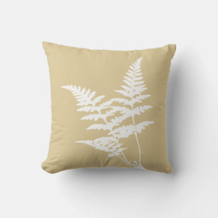 Modern Botanical Abstract White Fern on Beige Throw Pillow