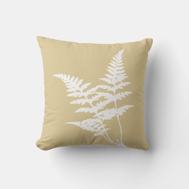 Modern Botanical Abstract White Fern on Beige Throw Pillow (Front)
