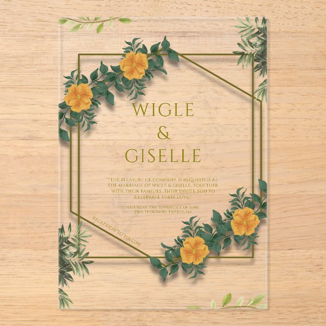 Modern Botanical Acrylic Wedding Invitation (Front)