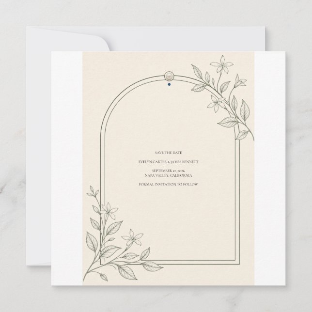Modern Botanical Arch Save the Date Card (Front)