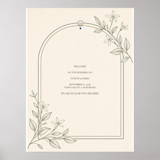 Modern Botanical Arch Wedding Welcome Sign (Front)