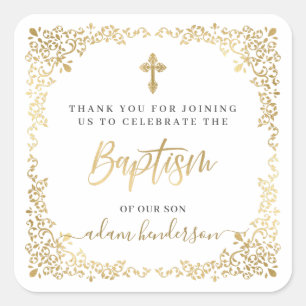 Modern Botanical Baptism Thank You Favor  Square Sticker