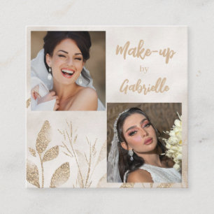 Modern Botanical Beige Boho Photo Script  Square Business Card