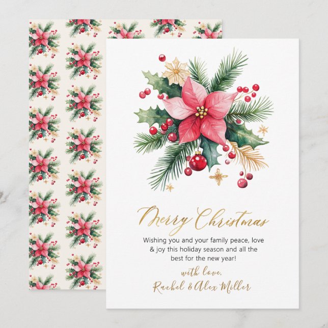 Modern Botanical Berries Non Photo Christmas Holiday Card (Front/Back)