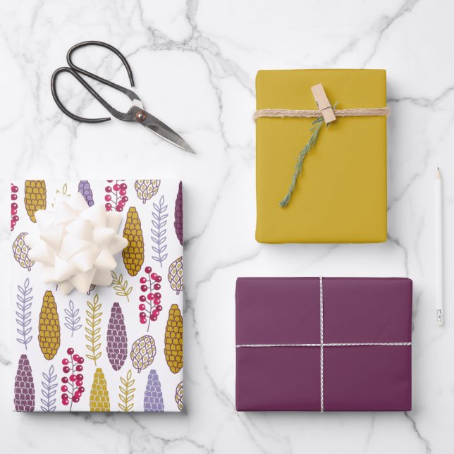 Modern Botanical Berry Pattern Wrapping Paper Sheet (Front)
