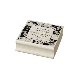 Modern botanical black and white flowers rubber stamp