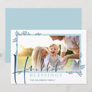 MODERN BOTANICAL blessings frame ferns blue Holiday Card