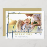 MODERN BOTANICAL blessings frame ferns gold navy Holiday Card<br><div class="desc">by kat massard >>> www.simplysweetPAPERIE.com <<< An elegant, simple botanical photo design. Maximum area to display your beautiful family too! TIPS 1. To resize / reposition the photo hit the "customise it" button. 2. You can also change the fonts, move and add more text! NEED HELP GETTING YOUR PHOTO TO...</div>