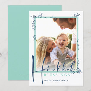 MODERN BOTANICAL blessings frame ferns mint navy b Holiday Card