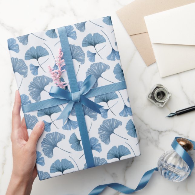 Modern Botanical Blue and White Wedding Wrapping Paper (Gifting)