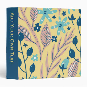 Modern Botanical Blue Floral on Beige Custom Text Binder