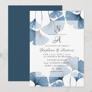Modern Botanical Blue Gingko Wedding Invitation