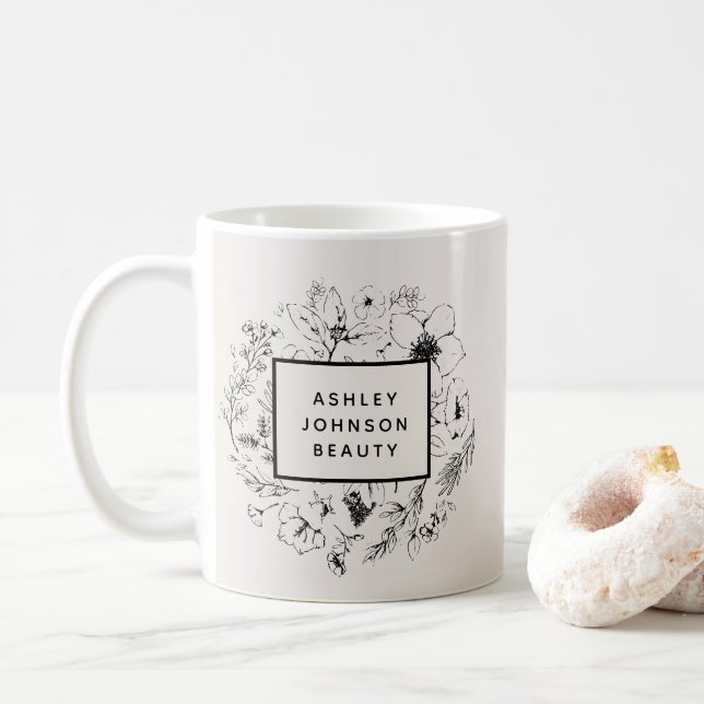 Modern Botanical Blush and Black Branded Coffee Mug (With Donut)
