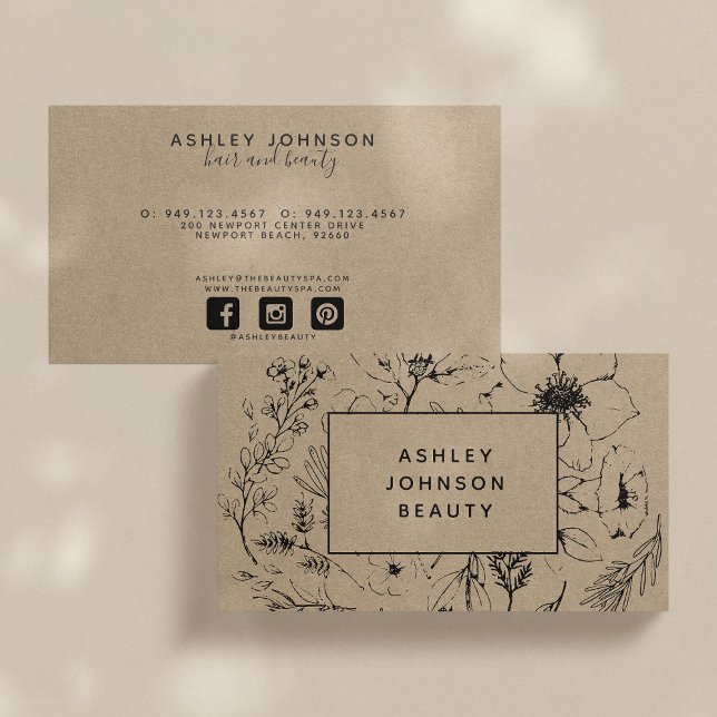 Modern Botanical Blush and Black Horizontal Busine Business Card (Creator Uploaded)