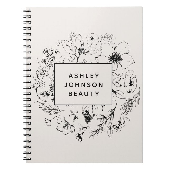 Modern Botanical Blush and Black Notebook (Front)