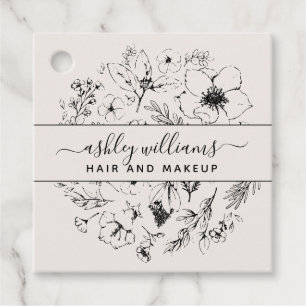 Modern Botanical Blush and Black Square Business  Favour Tags