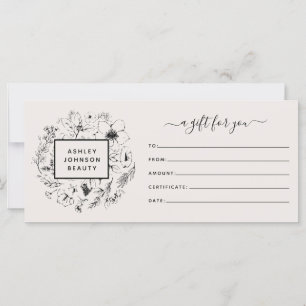 Modern Botanical Blush & Black Gift Certificate