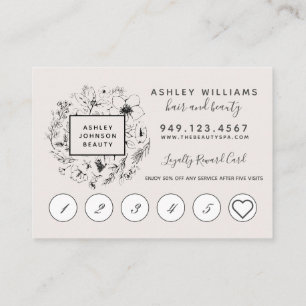 Modern Botanical Blush & Black Salon Loyalty Card