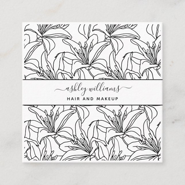 Modern Botanical Blush Black Script Name Square Business Card (Front)