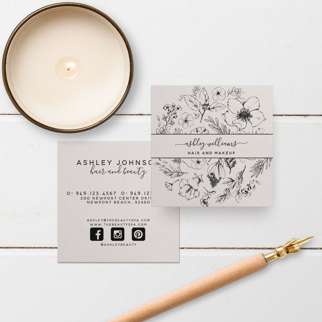 Modern Botanical Blush Black Script Name Square Square Business Card (Creator Uploaded)