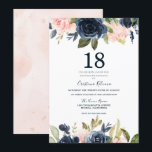 Modern Botanical Blush & Navy Floral 18th Birthday Invitation<br><div class="desc">Modern Botanical Blush & Navy Floral 18th Birthday Invitation

See matching collection in Niche and Nest Store</div>