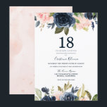 Modern Botanical Blush & Navy Floral 18th Birthday Invitation<br><div class="desc">Modern Botanical Blush & Navy Floral 18th Birthday Invitation

See matching collection in Niche and Nest Store</div>