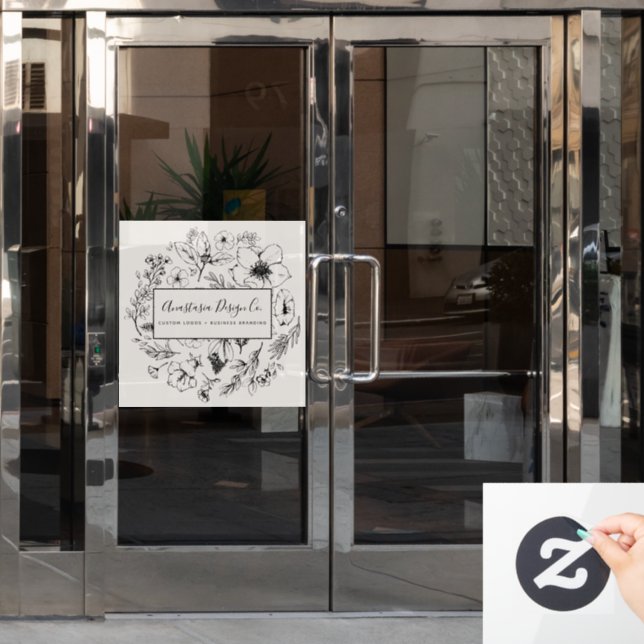 Modern Botanical Blush Pink and Black Script Window Cling (Office Door)