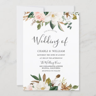 Modern Botanical Blush & White Floral Wedding Invitation