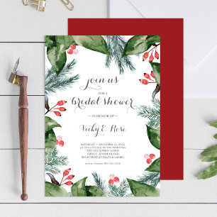 Modern Botanical Boarder Christmas Bridal Shower Invitation