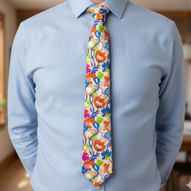 Modern Botanical – Bold Funky Floral Tie (Bright floral necktie)